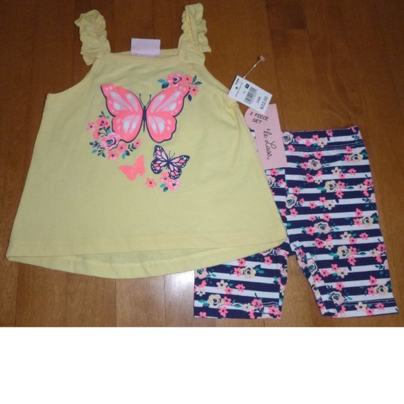 Baby Girls Little Lass Tank Top & Bike Shorts Set Size 24 Months Flowers NWT